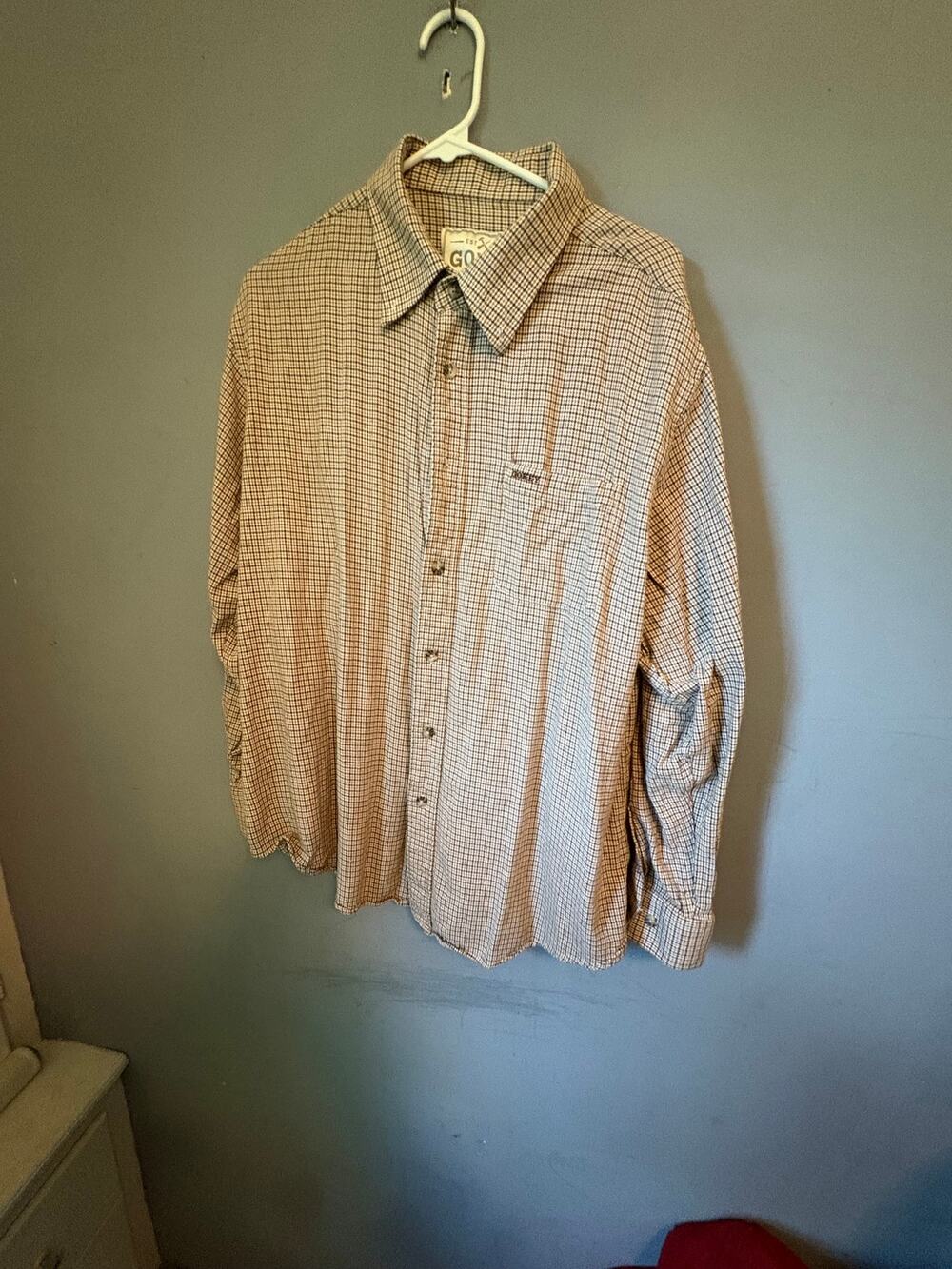 Gokey Men’s Button‑Up Shirt Beige Brown Check Size 2XL